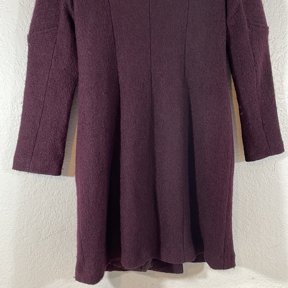 BB Dakota Maroon Wool Trench Coat With Asymmetrical Zip & Front Pockets Size XS - Picture 7 of 10